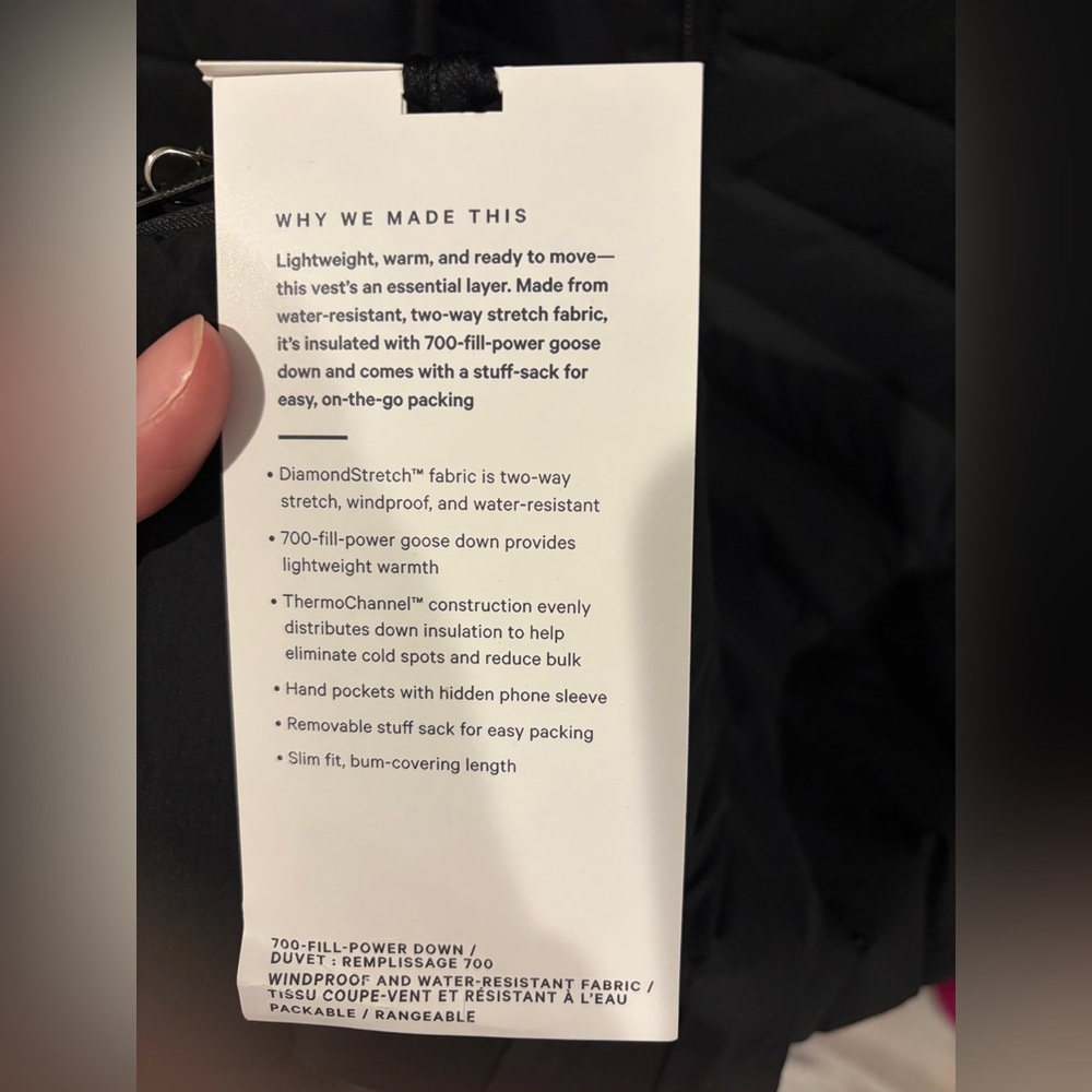 NWT lululemon pack it down black vest, water-resistant, windproof, slim fit - Picture 12 of 12